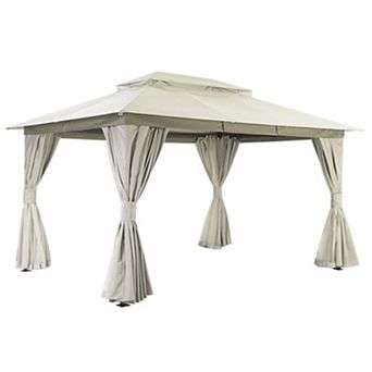 10'x13' Patio Gazebo with Double Roof Heavy-Duty Semi-Permanent for Backyard Garden