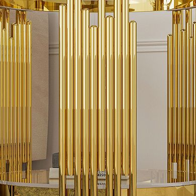 2-Tier Round Side Table with Gold Legs,Modern End Table withTempered Glass for Sofa, Living Room