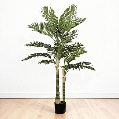 5ft Artificial Golden Cane Palm， in Pot for Indoor/Outdoor Decor
