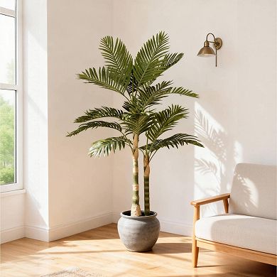 5ft Artificial Golden Cane Palm， in Pot for Indoor/Outdoor Decor