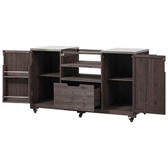 GOMYHOME 66.5" Outdoor Grill Cart & Kitchen Island w/ Stainless Steel Top, Storage & Wheels