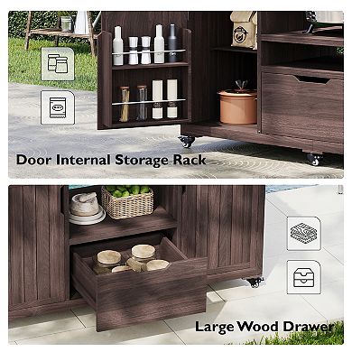 GOMYHOME 66.5" Outdoor Grill Cart & Kitchen Island w/ Stainless Steel Top, Storage & Wheels