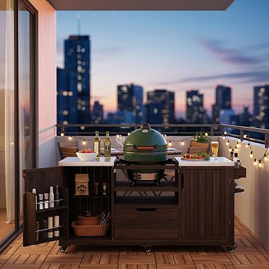 GOMYHOME 66.5" Outdoor Grill Cart & Kitchen Island w/ Stainless Steel Top, Storage & Wheels