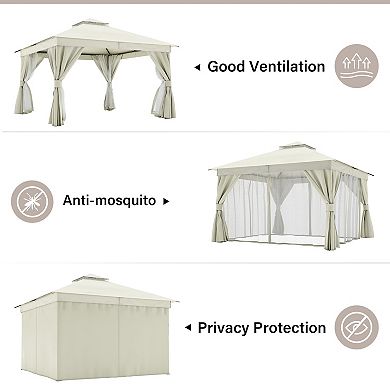 12'x12' Patio Gazebo Double Roof Mosquito Net Heavy-Duty Semi-Permanent for Backyard Garden