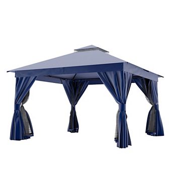 12'x12' Patio Gazebo Double Roof Mosquito Net Heavy-Duty Semi-Permanent for Backyard Garden