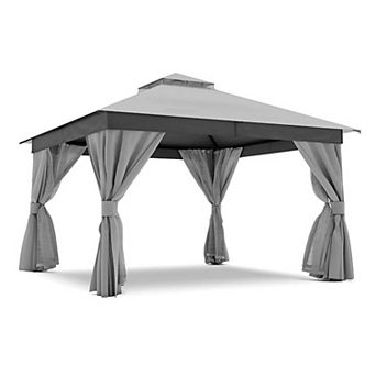 12'x12' Patio Gazebo Double Roof Mosquito Net Heavy-Duty Semi-Permanent for Backyard Garden