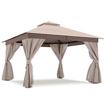 12'x12' Patio Gazebo Double Roof Mosquito Net Heavy-Duty Semi-Permanent for Backyard Garden