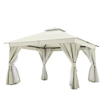 12'x12' Patio Gazebo Double Roof Mosquito Net Heavy-Duty Semi-Permanent for Backyard Garden