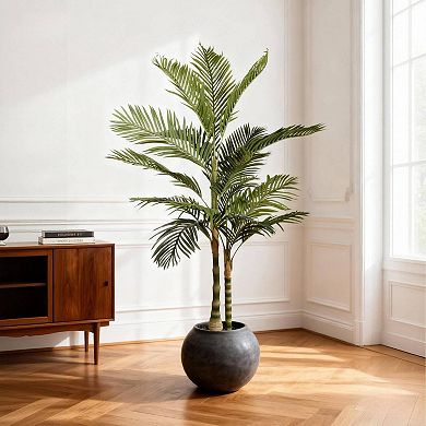 6ft Artificial Golden Cane Palm， in Pot for Indoor/Outdoor Decor