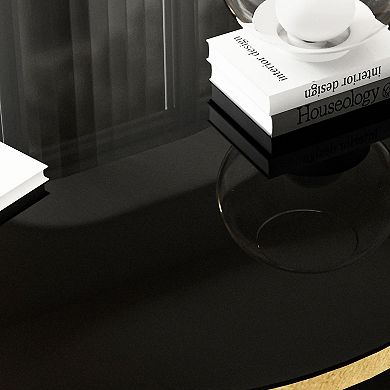 35.43" Round Glass Coffee Table, Modern Two-Tier Center Table with Gold Sculptural Base