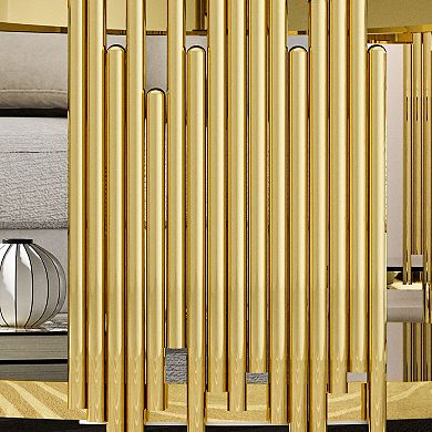 35.43" Round Glass Coffee Table, Modern Two-Tier Center Table with Gold Sculptural Base