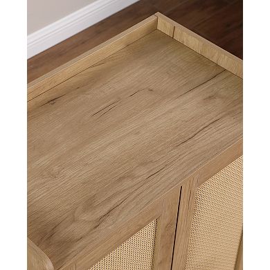 GOMYHOME 5-Tier Wooden Shoe Cabinet with Doors, Modern Entryway Shoe Storage Organizer, Light Oak