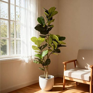 6ft Artificial Violin Leaf Fig Tree, Office Corner Decorative Potted Plant Maintenance Free