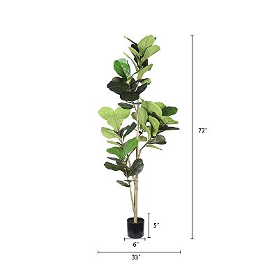 6ft Artificial Violin Leaf Fig Tree, Office Corner Decorative Potted Plant Maintenance Free