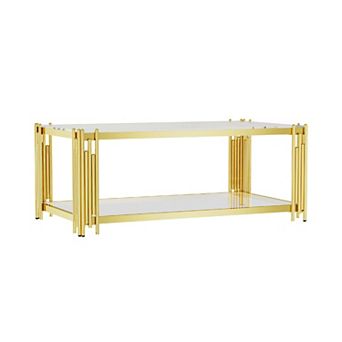 Modern Luxury Gold Coffee Table, 8mm Tempered Glass Top with Stainless Steel Legs