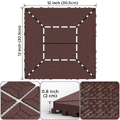 Brown Interlocking Deck Tiles, 44-PC Patio Tiles Covers 44 Sq Ft - 12"x12" Wood-Look Flooring
