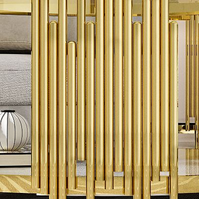 35.43" Round Glass Coffee Table, Modern Two-Tier Center Table with Gold Sculptural Base