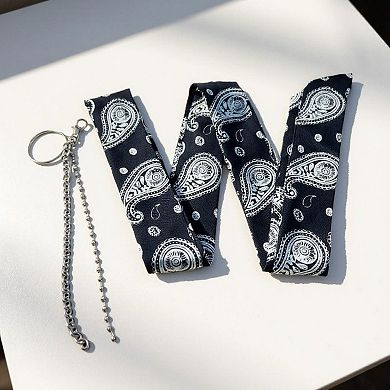 Women's Paisley Print Scarf Belt with Large Bow Tie Front and Metal Chain Accent 78.5