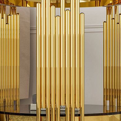 19.69" Round Side Table,Gold End Table with Black Tempered GlassTwo-Tier Accent Table for Sofa