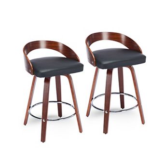 GOMYHOME Set of 2 Swivel Bar Stools, Mid-Century Counter Height Chairs, Wood Back & Faux Leather