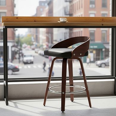 GOMYHOME Set of 2 Swivel Bar Stools, Mid-Century Counter Height Chairs, Wood Back & Faux Leather