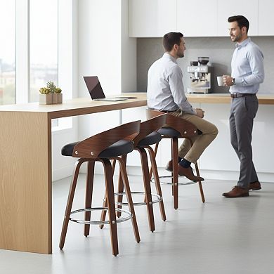 GOMYHOME Set of 2 Swivel Bar Stools, Mid-Century Counter Height Chairs, Wood Back & Faux Leather