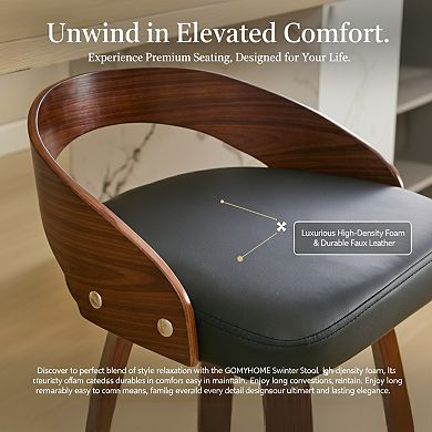 GOMYHOME Set of 2 Swivel Bar Stools, Mid-Century Counter Height Chairs, Wood Back & Faux Leather