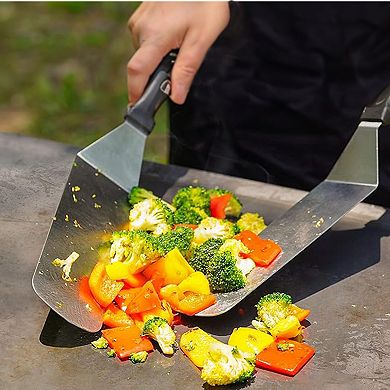 Cheer Collection Stainless Steel Griddle Set with Spatulas Scraper and Bottles for BBQ Cooking