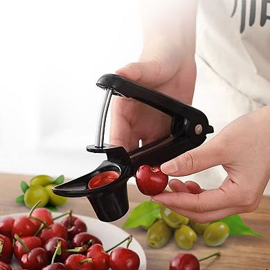 Cheer Collection One Hand Cherry and Olive Pitter with Silicone Holder for Fast Mess Free Prep
