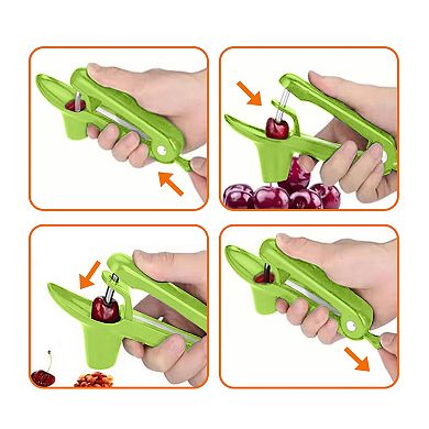Cheer Collection One Hand Cherry and Olive Pitter with Silicone Holder for Fast Mess Free Prep