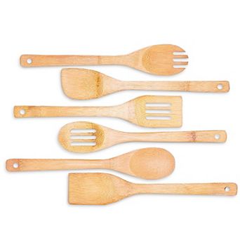 Cheer Collection Six Piece Wood Cooking Utensil Set for Nonstick Pots Pans Stirring and Serving