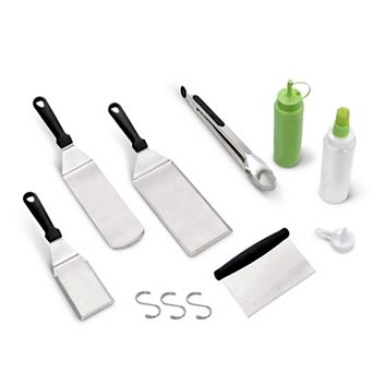 Cheer Collection 7 pc Stainless Steel Griddle Tool Kit with Spatulas Bottles and Tongs