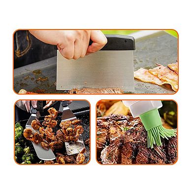 Cheer Collection 7 Piece Stainless Steel Griddle Tool Kit with Spatulas Bottles and Tongs
