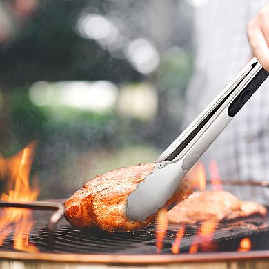 Cheer Collection 7 Piece Stainless Steel Griddle Tool Kit with Spatulas Bottles and Tongs