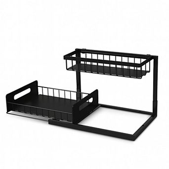 Cheer Collection Heavy Duty 2 tier Under Sink Organizer with Pull Out Drawer and Metal Frame