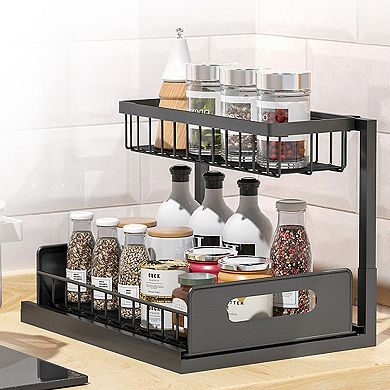 Cheer Collection Heavy Duty 2 Tier Under Sink Organizer with Pull Out Drawer and Metal Frame