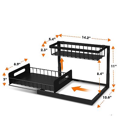 Cheer Collection Heavy Duty 2 Tier Under Sink Organizer with Pull Out Drawer and Metal Frame