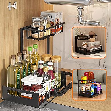Cheer Collection Heavy Duty 2 Tier Under Sink Organizer with Pull Out Drawer and Metal Frame