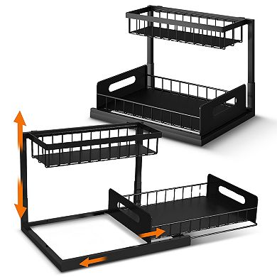 Cheer Collection Heavy Duty 2 Tier Under Sink Organizer with Pull Out Drawer and Metal Frame