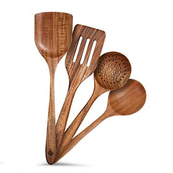 Cheer Collection Four Piece Wood Spatula Set for Cooking Stirring Flipping Mixing and Daily Meal Pre
