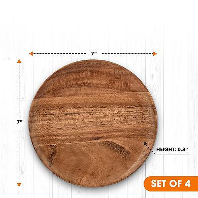 Cheer Collection Four Piece Acacia Wood Dinner Plate Set for Snacks Appetizers and Everyday Serving
