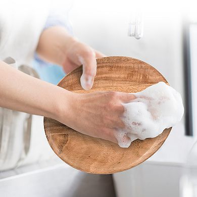 Cheer Collection Four Piece Acacia Wood Dinner Plate Set for Snacks Appetizers and Everyday Serving