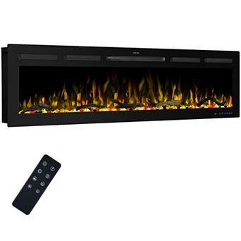 60" Modern Smart Wall Mounted Recessed Electric Fireplace Compatible with Alexa and Google Home