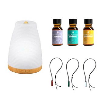 Zen Luxury Wellness Bundle: Trinity Gemstone Necklace Set, Ultrasonic Aroma Diffuser & Essential Oil