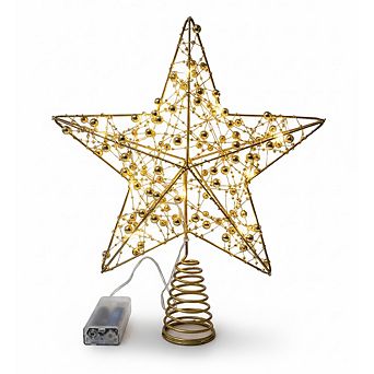 Lighted Star Christmas Tree Topper with Decorative Ornament & Easy-Mount Base, LED Light