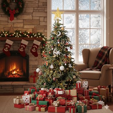 Lighted Star Christmas Tree Topper with Decorative Ornament & Easy-Mount Base, LED Light