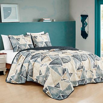 ESCA Blue Triangle Quilt Set