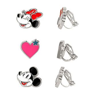 Disney Mickey & Minnie Clip-On Earrings 3-Pack, Officially Licensed