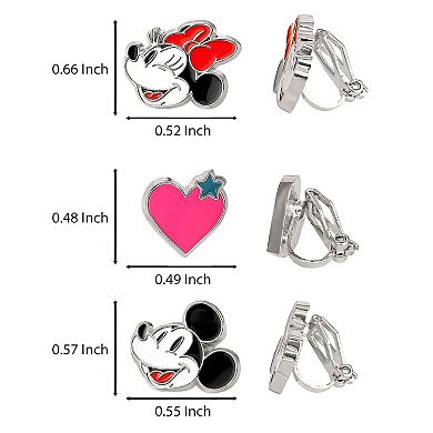 Disney Mickey & Minnie Clip-On Earrings 3-Pack, Officially Licensed