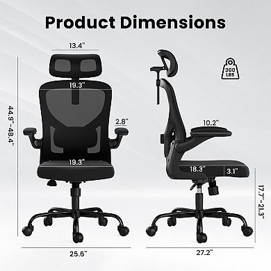 High Back Office Chair with Headrest, Armrests and Adjustable Lumbar Support